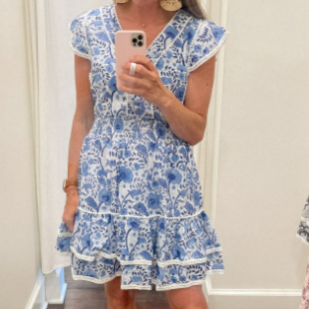 Madison Mathews - Ashley Mini Dress India Blue - Size Large